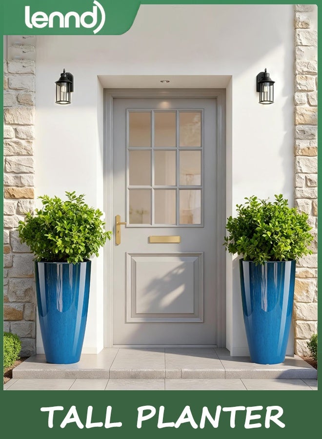 لينند 53cm الزراعة الطويلة للنباتات في الهواء الطلق مجموعة من 2,الزراعة في الهواء الطلق للشرفة الأمامية,أواني كبيرة للنباتات في الهواء الطلق الداخلي,الزراعة الزرقاء أواني الزهور (الأزرق) - Image 2